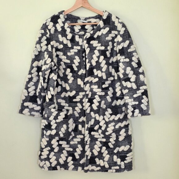 BATIK Cardigan Coatigan Womens L Gray Cream Geo Open Front 3/4 Sleeve Lagenlook - Picture 14 of 15